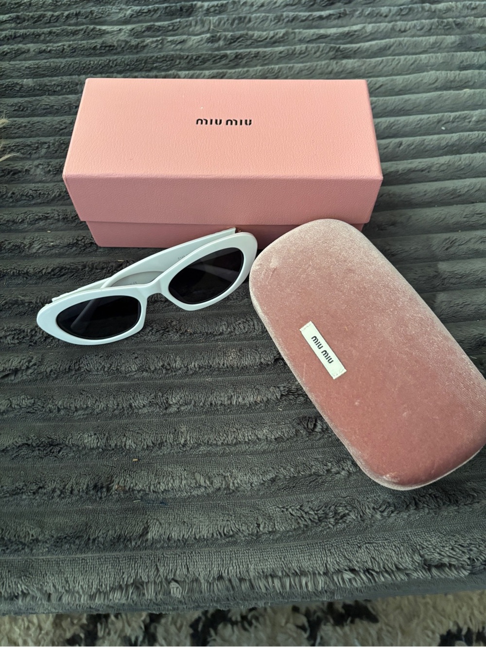 Miu Miu White Cat-Eye Sunglasses with Pink Case & Box